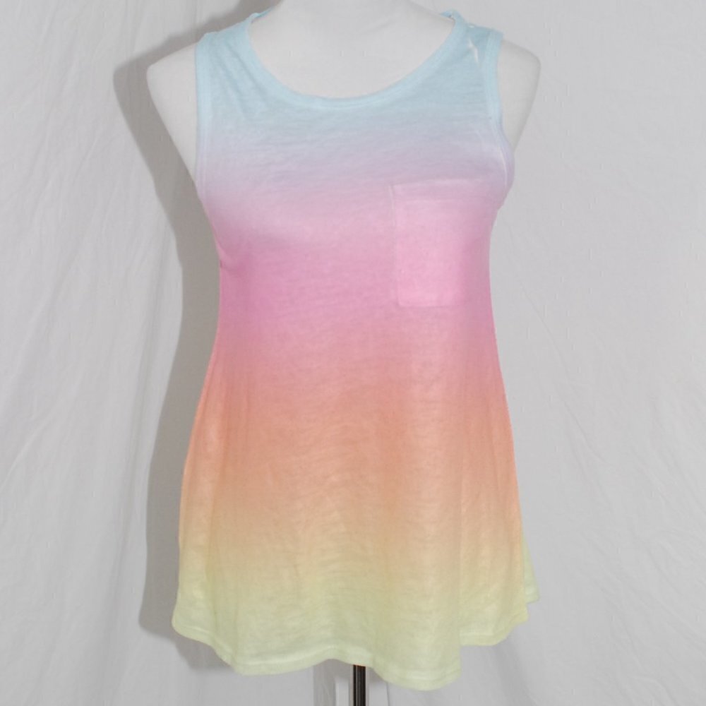 Promesa Womens Small Rainbow Tank Top Neon Tye Dye EUC Soft Summer Beach Coverup